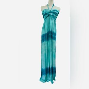 Gorgeous tie dye green and blue maxi halter dress L